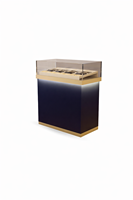 Comptoir de présentation moderne pour le commerce de détail, vitrine en verre avec éclairage LED, base en bois, armoire de rangement pour bijouterie, magasin d'optique