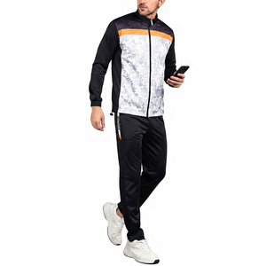 Men Polyester Tracksuit <b>Black</b> White Orange Graphic Athletic Activewear Full Zip Jacket <b>Pants</b> Set Training Sportswear OEM Factory - Product Image 1