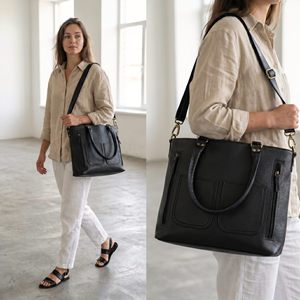 Women Genuine Leather Tote Bag, Lightweight Shoulder Handbag with Dual Adjustable Detachable Straps, Zipper Work Travel Purse - Product Image 2