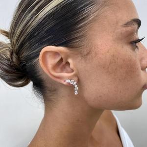 Pendientes de Diamantes de Corte Esmeralda, Pera, Marquesa y Redondo, Pendientes de Diamantes Cultivados en Laboratorio, Pendientes Colgantes de Oro Sólido, Conjunto de Novia para Boda - Product Image 2