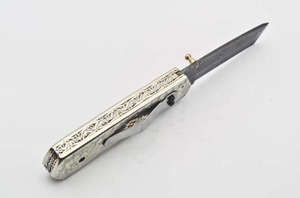 Couteau de poche artisanal en acier Damas de qualité industrielle, 8 pouces, pointe clip, lame droite, manche en acier inoxydable, bouton de pouce - Product Image 6