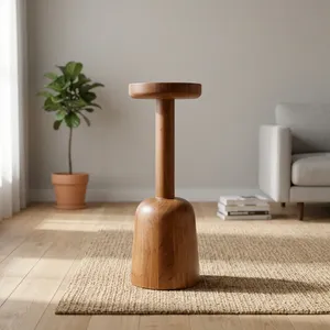 Modern Wooden <b>Side</b> <b>Table</b> <b>Round</b> Top Handmade Minimalist Design Living Room Furniture Dark Wood Finish - Product Image 3