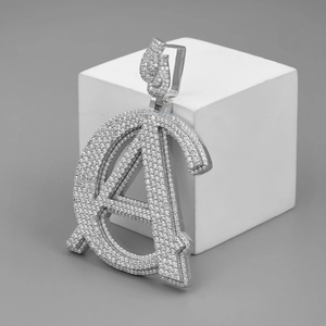 Silver Plated Letter A Pendant With Round Crystal Rhinestones Prong Set Hiphop Style Unisex Charm Gift - Product Image 1
