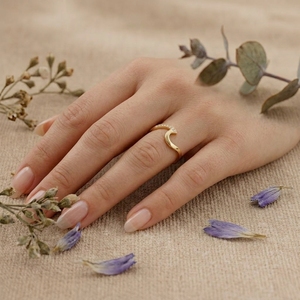 Modern Wave Diamond Band <b>Ring</b> for Women Minimalist <b>Open</b> Curve Gold Wedding Stackable Moissanite <b>Ring</b> - Product Image 6