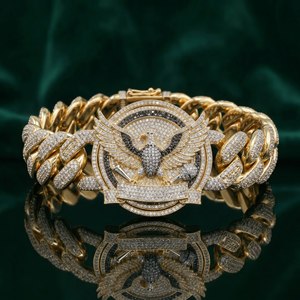 Pulsera de Plata y Oro de 10k con Diseño de Águila, Moissanita Brillante Redonda, Alternativa de Diamante de Laboratorio Incoloro, Sofisticada, RCK Global - Product Image 2