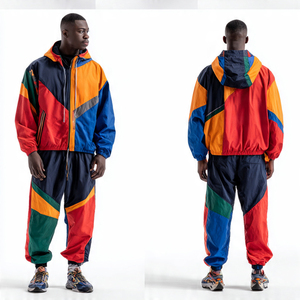 Men Color Blocking Tracksuit Hooded Windbreaker Suits Streetwear Full Length Waterproof Two Piece Set <b>Wind</b> <b>Breaker</b> Tracksuits - Product Image 2