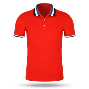 เสื้อโปโลชายสีแดง แขนสั้น คอเสื้อตัดสี เสื้อกีฬา ระบายอากาศ แห้งเร็ว รับผลิตตามแบบ OEM - Product Image 1