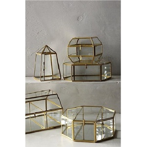 New Geometric <b>Glass</b> Jewelry Box With Metal Frame Transparent Display Case For Storage Organizers 1-3L Capacity Modern Design - Product Image 6