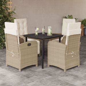 Juego de Comedor de Jardín de Ratán Sintético Beige con Reposapiés Ajustable, Diseño Estándar para Uso en Exteriores - Product Image 1