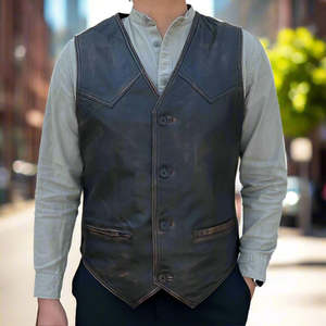 Gilet en cuir élégant pour homme, style motard, avec fermeture boutonnée, sans manches, style classique, vente en gros, commande en gros - Product Image 1