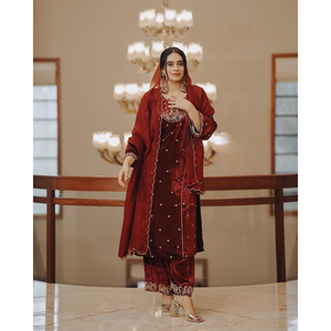 Fancy Women's Wedding Wear Set Embroidered <b>Top</b> Bottom & Dupatta - Product Image 3