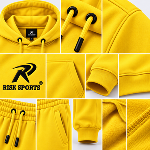Conjunto Deportivo de Invierno para Hombre, Sudadera con Capucha Amarilla y Logotipo Personalizado, Pantalones Deportivos de Algodón para Gimnasio - Product Image 5