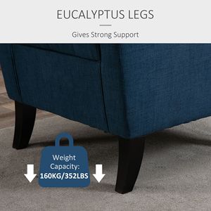 Set di 2 Poltrone Imbottite con Bottoni, Schienale Alto con Braccioli Arrotondati e Seduta Spessa Imbottita, Blu, per Soggiorno - Product Image 6