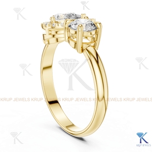 Bague Toi et Moi personnalisée en diamant CVD cultivé en laboratoire, taille brillant rond, en or massif 14K, KRUP JEWELS KJ 89, certifiée IGI, unisexe - Product Image 2