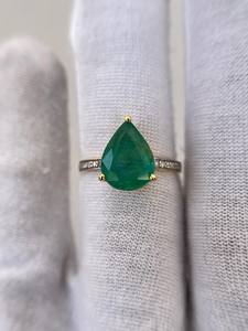 Anillo de compromiso étnico con esmeralda, plata de ley 925, chapado en oro de 14 quilates, anillo de promesa de aniversario de bodas, regalo para ella - Product Image 2