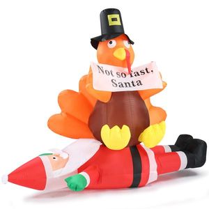4.9 FT Lighted Christmas Inflatable Decoration Funny Santa Claus and Turkey Sitting in Yard Outdoor Holiday Blow Decorations - Product Image 6