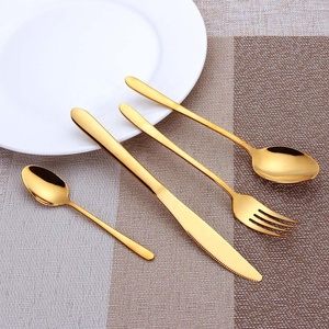 Handmade Best Selling Stainless Steel Metal <b>Gold</b> <b>Mirror</b> Polished Bulk Fork Spoon Cutlery Sets Full Hammered Handle - Product Image 1
