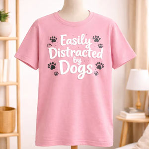 Custom Dog Lover T Shirt Easily Distracted by Dogs Graphic Tee Unisex Cotton Casual Short Sleeve OEM Wholesale - Product Image 3
