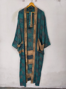 Bridel Silk Saree Patchwork <b>Kimono</b> <b>Robe</b> Bikini Cover Up Night Wear <b>Long</b> <b>Robe</b>, Handmade Indian Vintage Recycled Silk Sari <b>Kimono</b>, - Product Image 4