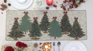 Luxury Eco-Friendly <b>Christmas</b> <b>Tree</b> Fabric <b>Table</b> Runner Rectangle Handmade Holiday Decor Green Red Pattern Mats Pads - Product Image 2