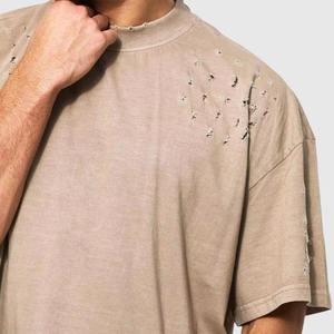 Camiseta Desgastada con Agujeros, Estilo Urbano, Cuello Redondo, Manga Corta, Ecológica, Transpirable, Hombros Caídos, 100% Algodón - Product Image 6