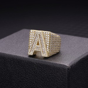 Mens 925 Silver Rhodium Plated Moissanite Custom <b>Initial</b> Letter <b>Ring</b> Iced Pave Statement Luxury Personalised Jewellery - Product Image 2