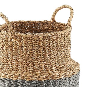 Panier artisanal traditionnel en jonc de mer, bicolore gris et motif naturel, pour une décoration moderne de salon - Product Image 4