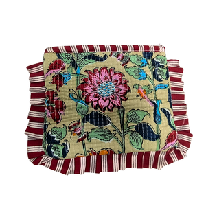 Bolso de mano floral exótico con estampado de bloques-Bolso sostenible caqui y multicolor - Product Image 1