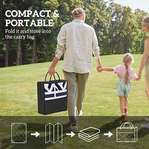Tappeto da Esterno Reversibile 6FT X 9FT Blu e Bianco con Motivi Geometrici, Impermeabile in Plastica Intrecciata con Borsa per il Trasporto - Product Image 4