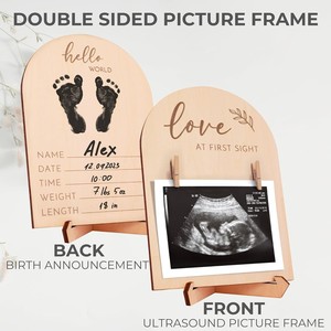 Cadre photo MDF double face pour échographie |   Souvenir d'annonce de naissance de bébé |   Vente en gros de produits faits à la main pour - Product Image 1