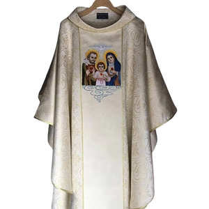 Chasuble de prêtre en polyester blanc mat avec broderie dorée et étole – Fraîche, confortable et douce pour toutes les saisons - Product Image 1