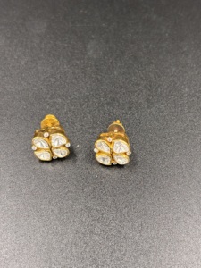 Gold Plated <b>Stud</b> Earrings Flower Shape polki <b>studs</b> handmade jewelry party wear - Product Image 5