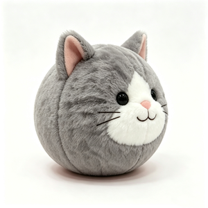 Custom Grey Round Cute <b>Cat</b> <b>Plush</b> Stuffed Animal with PP Cotton Filling Plushie - Product Image 2