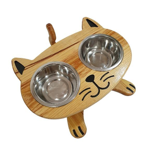 Bols pour chien en bois durables avec support double en acier inoxydable, design élégant surélevé, taille personnalisable - Product Image 3