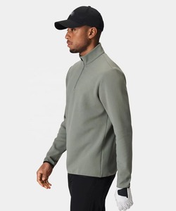 Men's Gray Quarter-Zip Pullover Sweatshirt Full Sleeve Solid Color Breathable Knitted Golf Clothing Casual Style - Product Image 3
