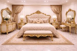 Conjunto de Dormitorio Estilo Gran Palacio con Acabado Dorado y Tallado, Colección de Dormitorio de Lujo con Tallados de Palacio, Juego de Dormitorio con Almacenamiento Inteligente, EE. UU. - Product Image 6