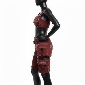 Maillot de bain femme premium 260 GSM en coton, polyester et élasthanne, bordeaux, avec panneau cargo et ceinture, design logo personnalisé - Product Image 3