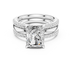 Anillo de compromiso y boda para mujer con diamante de laboratorio certificado IGI de lujo ecológico moderno de 3 CT con corte radiante y dos bandas a juego. - Product Image 5