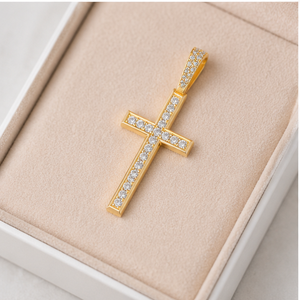 10K <b>Solid</b> <b>Gold</b> Hip Hop Style Iced Jesus Cross <b>Pendant</b> Brilliant Cut Moissanite Diamond Religious Jewelry Gifts with Charms Stud - Product Image 5