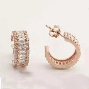 Pendientes de Aro de Moissanita de Lujo para Mujer, Plata de Ley 925, Chapados en Oro Rosa, Joyería para Bodas y Fiestas - Product Image 5