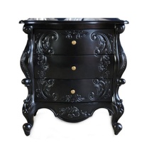 Table de chevet en bois massif peint en noir antique sculpté à la main Table de chevet classique Style européen Mobilier de chambre et d'hôtel