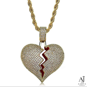 Collar con Colgante de Corazón Roto de Moissanita Chapado en Oro Estilo Hip Hop, con Efecto de Hielo, para Regalo de Streetwear - Product Image 1
