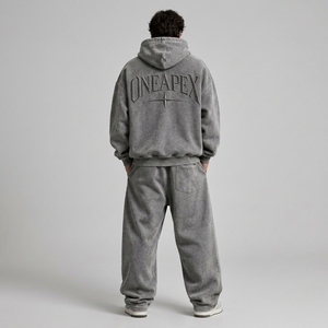 Men's Grey Oversized Hoodie Sweatpants Tracksuit <b>Set</b> One Apex Streetwear Two-Piece <b>Matching</b> Casual <b>Jogger</b> Outfit - Product Image 5