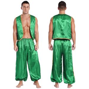 Hommes Halloween Arabian Prince Satin Ensembles Gilet Top et Pantalon Costumes pour Contes de Fées Cosplay Danse du Ventre Halloween Costumes de Scène - Product Image 2