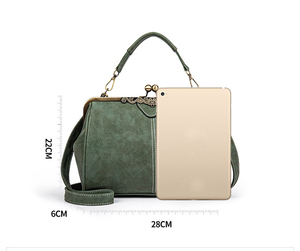 Vintage Suede <b>Frame</b> Handbag With Removable Strap Women's Coffee Green Blue Rose Red Color Options Daily Use Stylish Design - Product Image 4