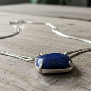 Collar de Alta Calidad con Piedra Única, Estilo Vintage, Cadena para Boda, Plata Alemana, Gema Natural - Product Image 1