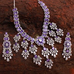 Rennie Lavender CZ Designer Necklace and Earring Set-Gold Plated Fashion Jewelry with Zircon - Product Image 2