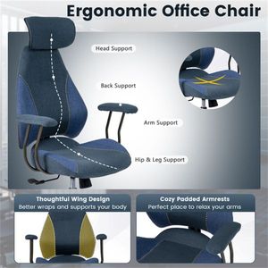 Sedia da Ufficio Ergonomica Blu con Schienale Alto e Poggiatesta Regolabile 2D, Sedia da Gaming per Uso Ufficio, Capacità 150 Kg - Product Image 5