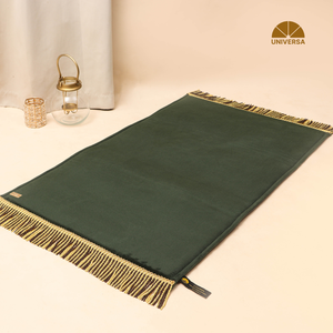 <b>Green</b> XL Islamic Prayer <b>Rug</b> Plush Surface Non Slip Synthetic Base <b>Gold</b> Fringe Machine Made Washable Low Pile Premium Comfort - Product Image 6