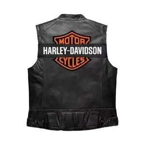 Gilet en cuir pour motard, avec patch brodé, gilet de moto Harley - Product Image 2